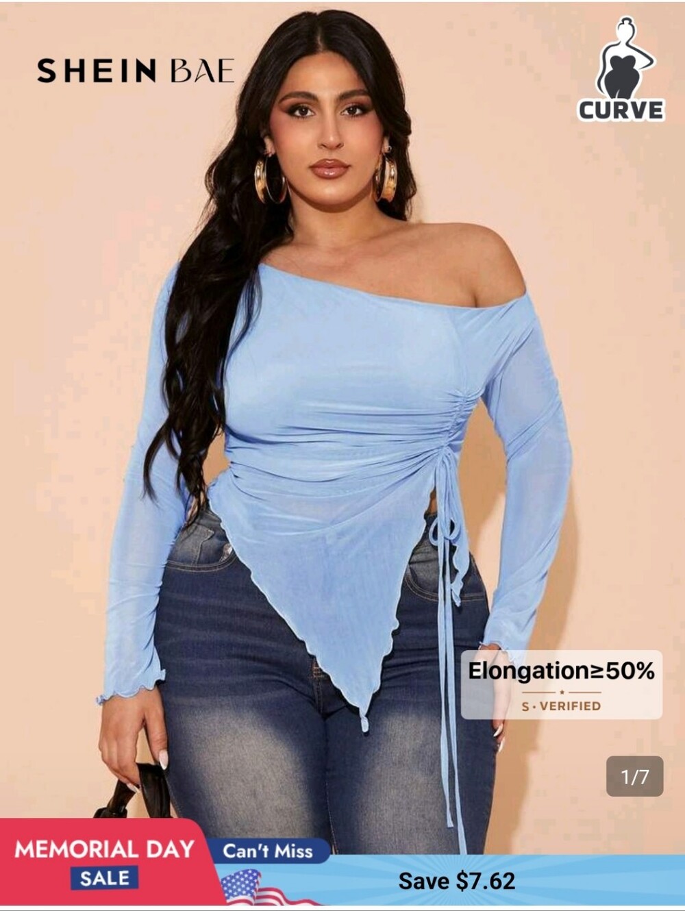 SHEIN Light Blue One-Shoulder Ruched Asymmetrical Crop Top